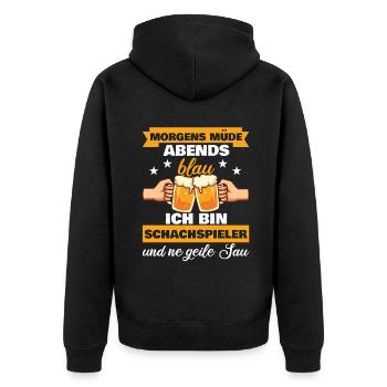 Morgens Müde Abends Blau Schachspieler - Unisex Premium Bio Zip Hoodie - Schwarz - Hinten - Nico (187cm)