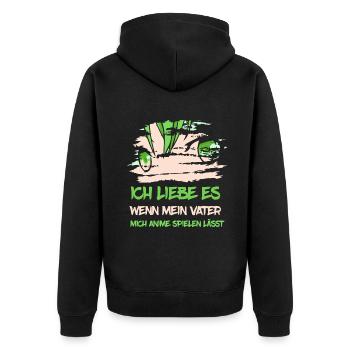 Ich liebe es wenn mein Vater mich Anime - Unisex Premium Bio Zip Hoodie - Schwarz - Hinten - Nico (187cm)
