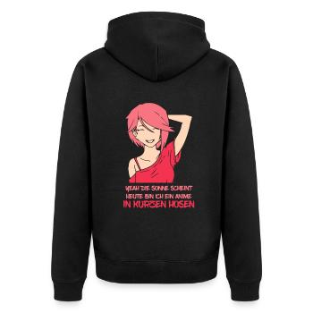 Heute bin ich ein Anime in kurzen Hosen - Unisex Premium Bio Zip Hoodie - Schwarz - Hinten - Nico (187cm)