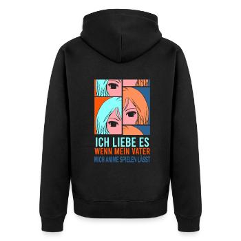 Ich liebe es wenn mein Vater mich Anime - Unisex Premium Bio Zip Hoodie - Schwarz - Hinten - Nico (187cm)