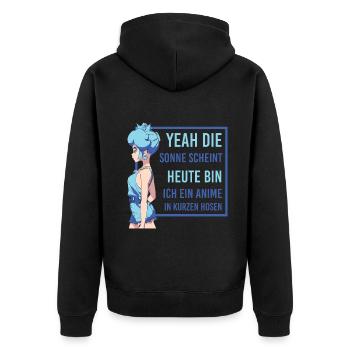 Heute bin ich ein Anime in kurzen Hosen - Unisex Premium Bio Zip Hoodie - Schwarz - Hinten - Nico (187cm)