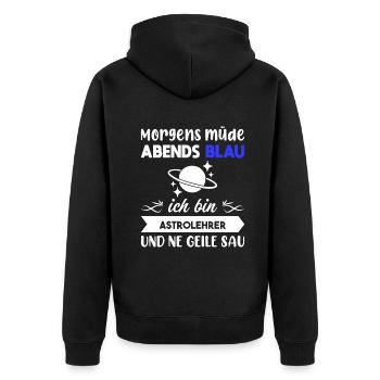 Morgens Müde Abends Blau Astrolehrer - Unisex Premium Bio Zip Hoodie - Schwarz - Hinten - Nico (187cm)