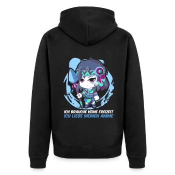 Ich brauche keine Freizeit Ich liebe meinen Anime - Unisex Premium Bio Zip Hoodie - Schwarz - Hinten - Nico (187cm)