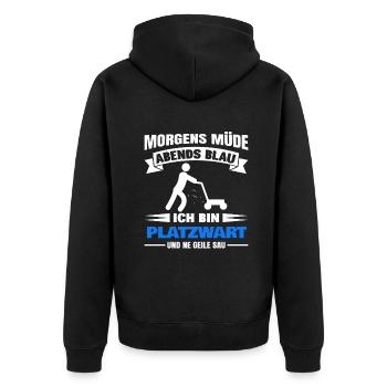 Morgens Müde Abends Blau Platzwart - Unisex Premium Bio Zip Hoodie - Schwarz - Hinten - Nico (187cm)