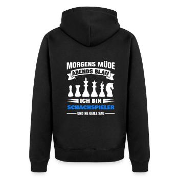 Morgens Müde Abends Blau Schachspieler - Unisex Premium Bio Zip Hoodie - Schwarz - Hinten - Nico (187cm)