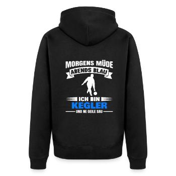 Morgens Müde Abends Blau Kegler - Unisex Premium Bio Zip Hoodie - Schwarz - Hinten - Nico (187cm)