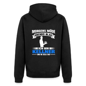 Morgens Müde Abends Blau Kellner - Unisex Premium Bio Zip Hoodie - Schwarz - Hinten - Nico (187cm)