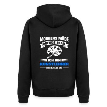 Morgens Müde Abends Blau Kunstlehrer - Unisex Premium Bio Zip Hoodie - Schwarz - Hinten - Nico (187cm)