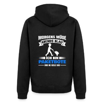 Morgens Müde Abends Blau Paketbote - Unisex Premium Bio Zip Hoodie - Schwarz - Hinten - Nico (187cm)