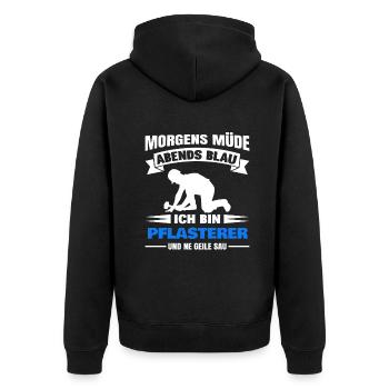 Morgens Müde Abends Blau Pflasterer - Unisex Premium Bio Zip Hoodie - Schwarz - Hinten - Nico (187cm)