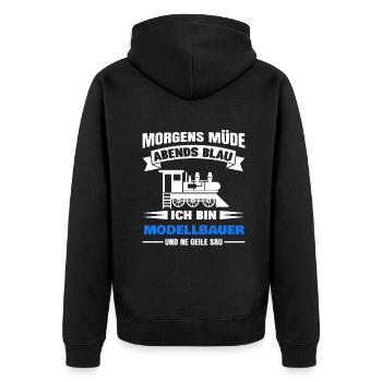 Morgens Müde Abends Blau Modellbauer - Unisex Premium Bio Zip Hoodie - Schwarz - Hinten - Nico (187cm)