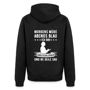 Morgens Müde Abends Blau Englischlehrer - Unisex Premium Bio Zip Hoodie - Schwarz - Hinten - Nico (187cm)