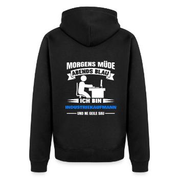 Morgens Müde Abends Blau Industriekaufmann - Unisex Premium Bio Zip Hoodie - Schwarz - Hinten - Nico (187cm)