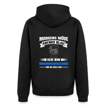 Morgens Müde Abends Blau Brunnenbauer - Unisex Premium Bio Zip Hoodie - Schwarz - Hinten - Nico (187cm)