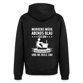 Morgens Müde Abends Blau Industriekaufmann - Unisex Premium Bio Zip Hoodie - Schwarz - Hinten - Nico (187cm)