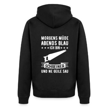 Morgens Müde Abends Blau Schreiner - Unisex Premium Bio Zip Hoodie - Schwarz - Hinten - Nico (187cm)