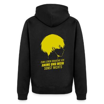 Zum leben brauche ich Anime und Wein - Unisex Premium Bio Zip Hoodie - Schwarz - Hinten - Nico (187cm)