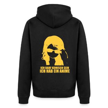 Ich darf komisch sein ich hab ein Anime - Unisex Premium Bio Zip Hoodie - Schwarz - Hinten - Nico (187cm)