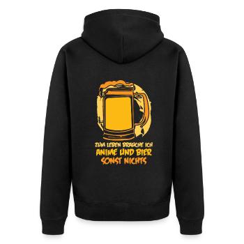 Zum leben brauche ich Anime und Bier - Unisex Premium Bio Zip Hoodie - Schwarz - Hinten - Nico (187cm)