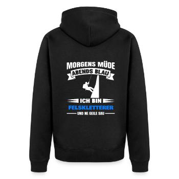Morgens Müde Abends Blau Felskletterer - Unisex Premium Bio Zip Hoodie - Schwarz - Hinten - Nico (187cm)
