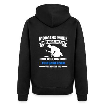Morgens Müde Abends Blau Fliesenleger - Unisex Premium Bio Zip Hoodie - Schwarz - Hinten - Nico (187cm)