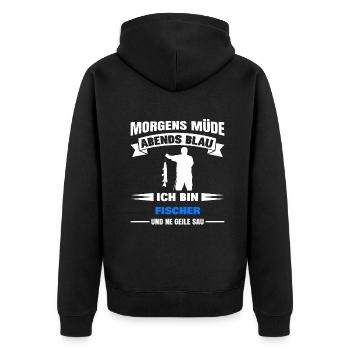 Morgens Müde Abends Blau Fischer - Unisex Premium Bio Zip Hoodie - Schwarz - Hinten - Nico (187cm)