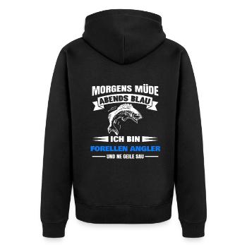Morgens Müde Abends Blau Forellen Angler - Unisex Premium Bio Zip Hoodie - Schwarz - Hinten - Nico (187cm)