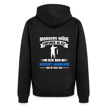 Morgens Müde Abends Blau Hecht Angler - Unisex Premium Bio Zip Hoodie - Schwarz - Hinten - Nico (187cm)