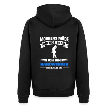 Morgens Müde Abends Blau Handwerker - Unisex Premium Bio Zip Hoodie - Schwarz - Hinten - Nico (187cm)