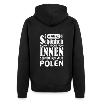 Wahre Schönheit Frau Polen - Unisex Premium Bio Zip Hoodie - Schwarz - Hinten - Nico (187cm)