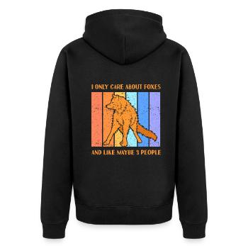 care about foxes and like maybe 3 people - Unisex Premium Bio Zip Hoodie - Schwarz - Hinten - Nico (187cm)