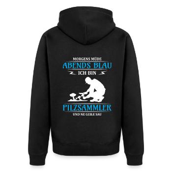 Morgens Müde Abends Blau Pilzsammler - Unisex Premium Bio Zip Hoodie - Schwarz - Hinten - Nico (187cm)