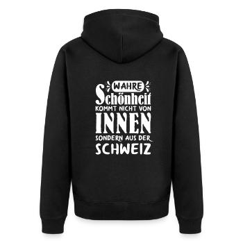 Wahre Schönheit Frau Schweiz - Unisex Premium Bio Zip Hoodie - Schwarz - Hinten - Nico (187cm)