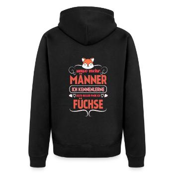 desto besser finde ich füchse - Unisex Premium Bio Zip Hoodie - Schwarz - Hinten - Nico (187cm)