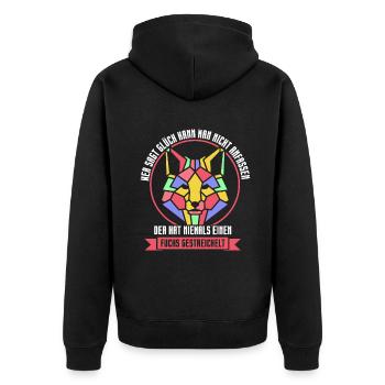Wer sagt glück kann man nicht anfassen fuchs - Unisex Premium Bio Zip Hoodie - Schwarz - Hinten - Nico (187cm)