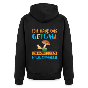 ich möchte jetzt Pilze sammeln - Unisex Premium Bio Zip Hoodie - Schwarz - Hinten - Nico (187cm)