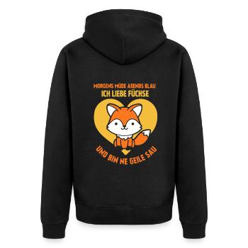 Morgens müde abends blau füchse - Unisex Premium Bio Zip Hoodie - Schwarz - Hinten - Nico (187cm)