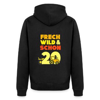 Geschenk 20 Jahre Geburtstag Mann Traktor - Unisex Premium Bio Zip Hoodie - Schwarz - Hinten - Nico (187cm)