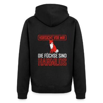 Vorsicht vor mir die füchse ist harmlos - Unisex Premium Bio Zip Hoodie - Schwarz - Hinten - Nico (187cm)
