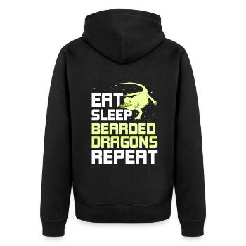 Eat Sleep Bearded Dragons Repeat - Unisex Premium Bio Zip Hoodie - Schwarz - Hinten - Nico (187cm)