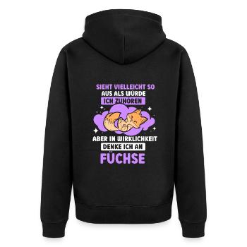 in wirklichkeit denke ich an füchse - Unisex Premium Bio Zip Hoodie - Schwarz - Hinten - Nico (187cm)