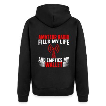 Amateur radio fills my life and empties my wallet - Unisex Premium Bio Zip Hoodie - Schwarz - Hinten - Nico (187cm)