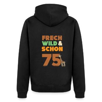 Geschenk 75 Jahre Geburtstag Giraffe - Unisex Premium Bio Zip Hoodie - Schwarz - Hinten - Nico (187cm)
