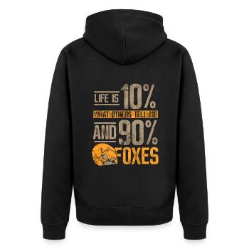 Life is 10% what others tell me and 90% foxes - Unisex Premium Bio Zip Hoodie - Schwarz - Hinten - Nico (187cm)