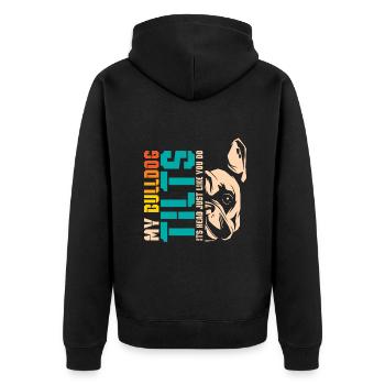 my Bulldog tilts its head just like you do - Unisex Premium Bio Zip Hoodie - Schwarz - Hinten - Nico (187cm)