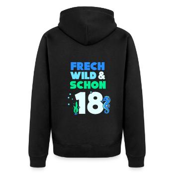18 Jahre Geburtstag Seepferd - Unisex Premium Bio Zip Hoodie - Schwarz - Hinten - Nico (187cm)