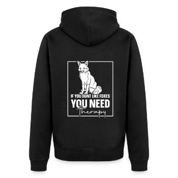 If you dont like foxes you need therapy - Unisex Premium Bio Zip Hoodie - Schwarz - Hinten - Nico (187cm)