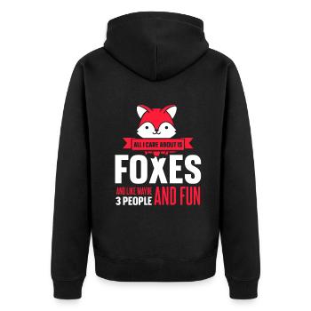 care about is foxes and like maybe 3 people - Unisex Premium Bio Zip Hoodie - Schwarz - Hinten - Nico (187cm)