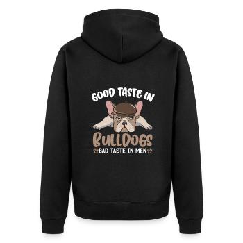 Good Taste in Bulldogs bad taste in men - Unisex Premium Bio Zip Hoodie - Schwarz - Hinten - Nico (187cm)