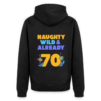 Geschenk 70 Jahre Geburtstag Fisch - Unisex Premium Bio Zip Hoodie - Schwarz - Hinten - Nico (187cm)